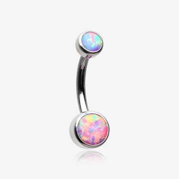 Implant Grade Fire Opal Titanium Internally Threaded Bezel Set Belly Button Ring-Purple